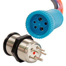 Load image into Gallery viewer, Bluewater 22mm Push Button Switch - Off/(On) Momentary Contact - Blue/Red LED - 1' Lead [9059-2113-1]
