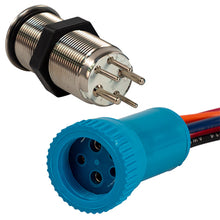 Load image into Gallery viewer, Bluewater 19mm Push Button Switch - Off/(On)/(On) Double Momentary Contact - Blue/Green/Red LED - 1' Lead [9057-2123-1]
