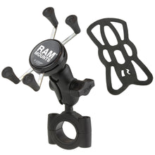 Load image into Gallery viewer, RAM Mount RAM Torque 1 1/8" - 1 1/2" Diameter Handlebar/Rail Base with B Size 1" Ball, Short Arm and X-Grip for Phones [RAM-B-408-112-15-A-UN7U]
