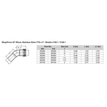 Load image into Gallery viewer, Viega MegaPress 1-1/2" 45 Stainless Steel 304 Elbow Street - Press Connection - Smart Connect Technology [95095]
